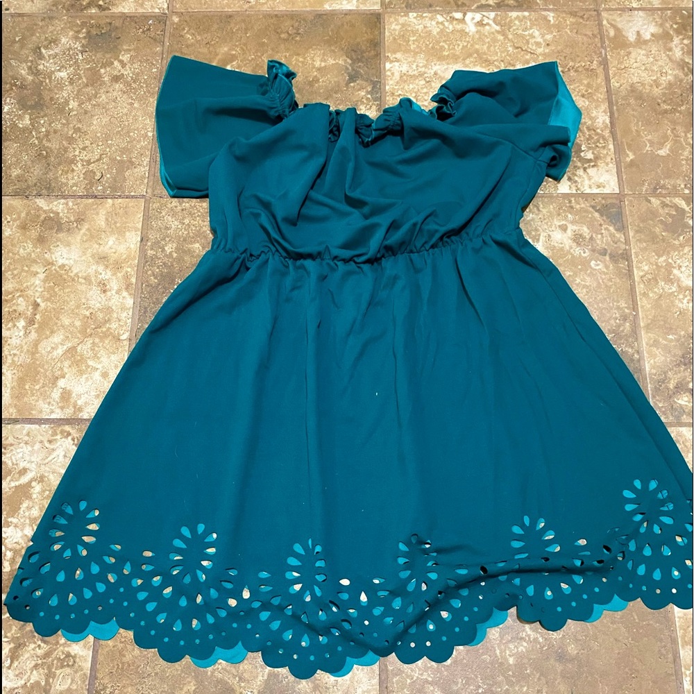 Plus size off the shoulder teal dress